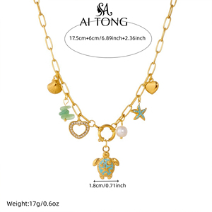 Collar con Colgante de Tortuga, Estrella de Mar y Vieira, Diseño Colorido en Acero Inoxidable, Estilo Resort Oceánico, Bañado en Oro, con Efecto de Goteo de Aceite, <span class=keywords><strong>para</strong></span> <span class=keywords><strong>Viajes</strong></span> - Product Image 4