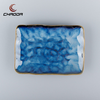 Assiette à dîner en céramique bleue nordique, directement de l'usine, ensemble de vaisselle bleue, glaçure réactive, durable, compatible micro-ondes