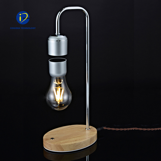 Magnetic Levitating Wood & Glass Table Lamp Floating Wireless Warm White Light Bulb with Touch Button