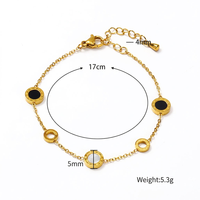 Goldfarbenes Stilvolles Kettenarmband aus Edelstahl, Zierliches Rundes Schwarzes Einlege-Armband, Verstellbarer Modeschmuck für den Alltag