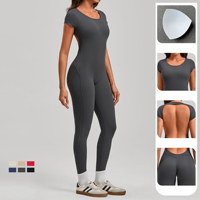 Combinaison de yoga pour femme à manches courtes, dos nu, séchage rapide, moulante, une pièce, effet push-up, pour fitness et entraînement en salle de sport