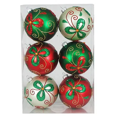 6PCS 8CM printing custom christmas ball decoration set for festival xmas holiday decoration ornament bauble balls