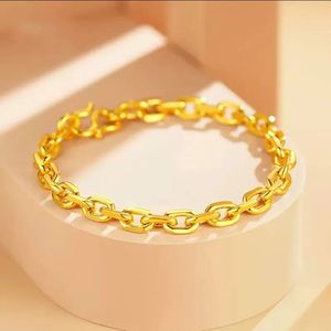 Xinfly Gifts Luxury Custom Brand Jewelry Paperclip <b>Men</b> and Women Pure 24K Genuine Yellow 999 Real Gold Bracelet - Product Image 3