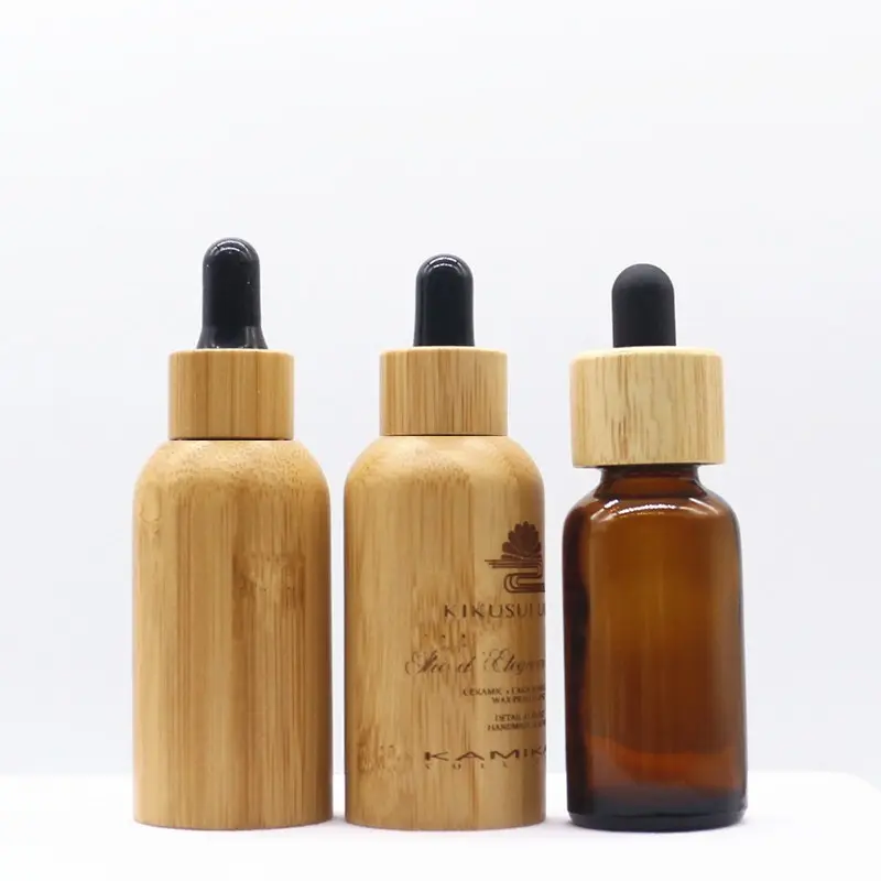 Bambu Kaca Botol Minyak Esensial Botol Kosmetik dengan Bambu Tutup Bambu 5Ml 10Ml 15Ml 20Ml 30Ml 50Ml 100Ml Frost Bulat