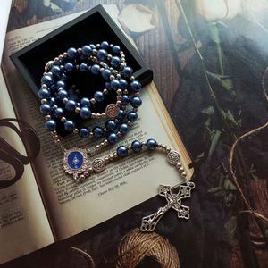 Mecrt Catholic Rosary Glass Crucifix Imitation Pearl <b>Cross</b> Rosary Zinc Alloy Necklace Beaded Pendant <b>Chain</b> Gift Wholesale - Product Image 1