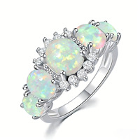 Bagues en laiton plaqué argent avec opale rose et opale blanche, bijoux de mode classiques pour femmes, pierres précieuses ovales, vente en gros