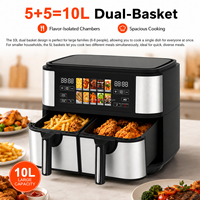 Friteuse à air multifonctionnelle avec panneau de commande numérique TFT et double compartiment 10L, chauffage rapide, four à air électrique intelligent 2400W