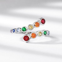 Bague minimaliste de luxe en zircon arc-en-ciel, argent S925 incrusté de pierres précieuses, bague pour l'index, sur mesure OEM