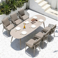 Meubles d'extérieur modernes et durables en aluminium et corde, ensemble de salle à manger imperméable pour usage hôtelier, mobilier d'extérieur