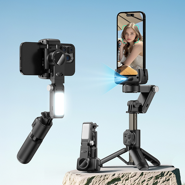 Intelligent Anti Shake Face Tracking Single Axis AI Stabilizer Detachable Remote Control with Fill Light Tripod Selfie Stick