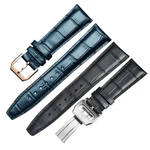 High End 20mm 21mm 22mm Couro Genuíno Watch Strap Implantação Borboleta Fecho Pulseira De Relógio De Couro