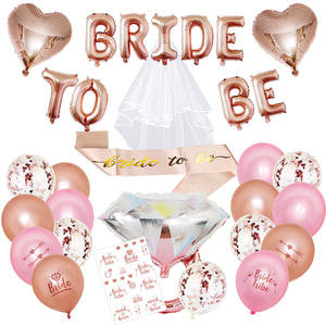 Décoration de fête d'enterrement de vie de jeune fille tobe, ensemble de ballons en latex à paillettes or rose, voile de mariage - Product Image 1