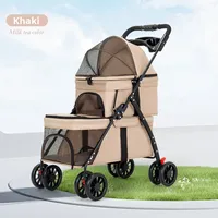 Poussette pour animaux de compagnie en métal à double couche, légère et pliable pour une utilisation en extérieur, adaptée aux chiens et aux chats, vente en gros transfrontalière