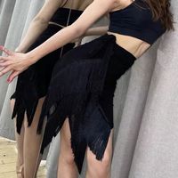 Jupe de danse latine noire à franges, best-seller, une pièce, écharpe de hanche, franges, robe midi swing salsa, costume de danse de salon jazz pour femmes