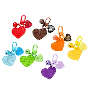 Wholesales Small Gift Leather Metal Bell Keychain Heart Keychains For Women Gift