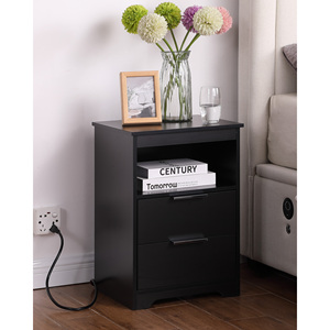 Nightstand With 2 Drawers And Open Shelf Charging Station Side Table For Bedroom Or Living Room - Product Image 4