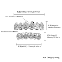 En gros, Ensemble de grillz dentaires 6 sur 6 à dents losangées en CZ, en laiton avec micro-inserts, plaqué or 18 carats, Or et Argent, Bijoux Hip Hop Unisexe