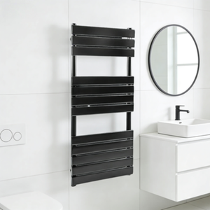 Radiatore Portasciugamani <span class=keywords><strong>Moderno</strong></span> in Acciaio Nero, Riscaldamento a Parete con Eleganti Barre Orizzontali per Asciugatura Asciugamani - Product Image 1