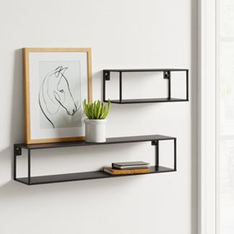 Двойное пространство для хранения, современная металлическая двойная настенная полка, черные металлические настенные полки, домашний декор, настенная полка