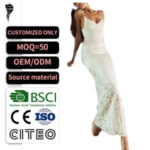 Nuevo Estilo 2026 Vestido Largo de Satén Blanco para Mujer con Encaje, Cuello en V y Tirantes Finos, Camisón Nupcial, OEM Personalizado - Product Image 1