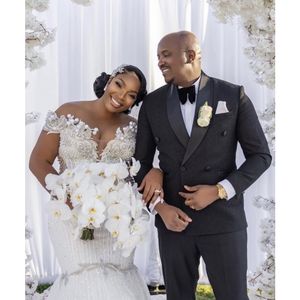 ชุดสูท2ชิ้นสีดำแวววาวสูทสูทสำหรับผู้ชายชุดทักซิโด้เจ้าบ่าวแต่งงานชุดสูทงานพรอมสำหรับผู้ชาย - Product Image 2