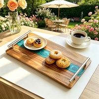 Epoxyhars acaciahouten charcuterieplank met kaasmes en bestekset, multifunctionele houten serveerschaal voor catering
