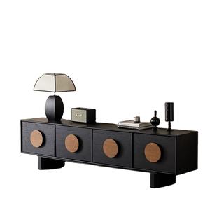 Mueble de <span class=keywords><strong>TV</strong></span> de Madera Maciza de Diseño Retro Moderno en Negro, Mesa <span class=keywords><strong>Sunset</strong></span> con Almacenamiento para Sala de Estar de Apartamentos Pequeños - Product Image 2