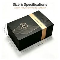 Boîte cadeau de luxe pour parfum, en carton rigide noir et or, avec tiroir coulissant personnalisé et insert en mousse pour l'emballage de parfum.