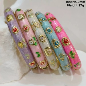 Pulseras Delgadas de Esmalte Cloisonné Chino con Diseño Floral <span class=keywords><strong>para</strong></span> Niños, Venta al por Mayor, Multicolor, <span class=keywords><strong>Alambre</strong></span> Dorado, Apilables, Tamaño Mini, Joyería de Regalo <span class=keywords><strong>para</strong></span> Niños - Product Image 1