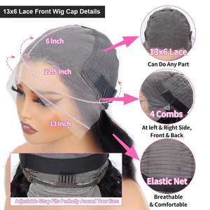 30 40英寸体波人发蕾丝前假发13*6高清透明蕾丝前卷发假发生印度发批发假发供应商 - Product Image 5