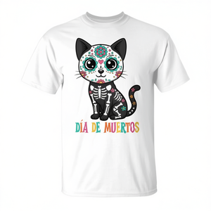 T-shirt mignon Kawaii Cat Sugar Skull Day Of The Dead pour hommes, femmes et enfants - Product Image 2