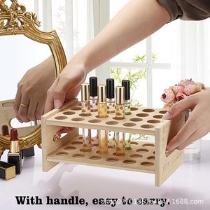 Organizador de Cosméticos de Bambú con 24 Compartimentos, Doble Capa, con Asa, para Exhibición de Maquillaje - Product Image 5