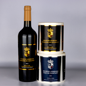 Personnalisé personnalisé de haute qualité papier texturé noir Spot Uv impression feuille d'or en relief bouteille de vin étiquette collante pour l'emballage - Product Image 4