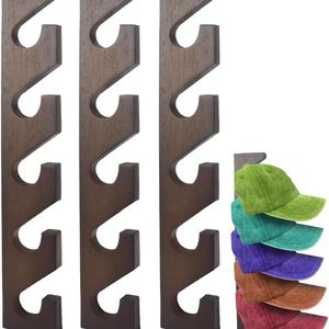 Wall Mounted <b>Wooden</b> Hat Rack With 5 <b>Hooks</b> For Baseball Cap Storage And Display On Wall Or Behind Door - Product Image 1