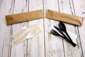 Airline Edible 6.5" CPLA Knife Fork Spoon Biodegradable Cutlery Set With Napkin Pepper Salt Sugar