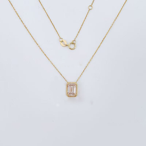 Parures de colliers pendentifs minimalistes rétro en or jaune 18 carats avec diamants roses de laboratoire taille princesse, bijoux de luxe en diamants de laboratoire - Product Image 1
