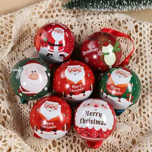 Decoraciones navideñas Hojalata Bola redonda Tarro de almacenamiento de dulces Regalo promocional Bola de lata de Navidad personalizada