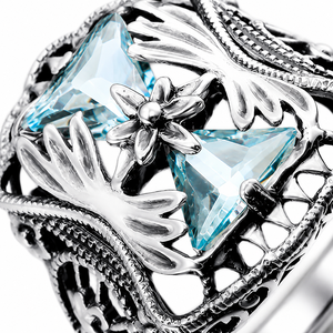Anello Vintage con Design Floreale Blu, Anello Creativo da Dito per Donne - Product Image 4
