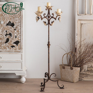 American Retro Wrought Iron Floor Candlestick With Three Lights For <b>Wedding</b> Home Decoration Rustic Style - Product Image 3