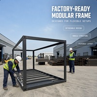 Structure de bâtiment démontable avec assemblage boulonné et aménagement ouvert pour l'installation de espaces préfabriqués et sur site