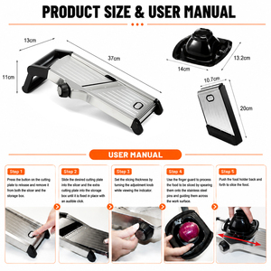 Mandoline multifonctionnelle professionnelle réglable manuellement en acier inoxydable 304 avec protection de sécurité pour couper les <span class=keywords><strong>légumes</strong></span> - Product Image 4