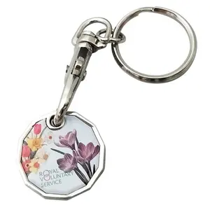 Custom Wholesale cheap UK coin key ring trolley token keychain metal holder keyring