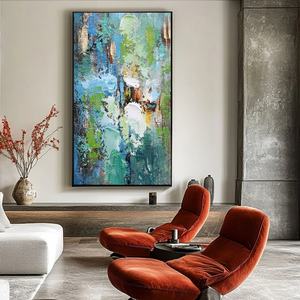 Art mural 3D, grande peinture murale abstraite verticale bleue et grise, peinture à l'huile sur toile pour la décoration moderne de la maison et des galeries - Product Image 4