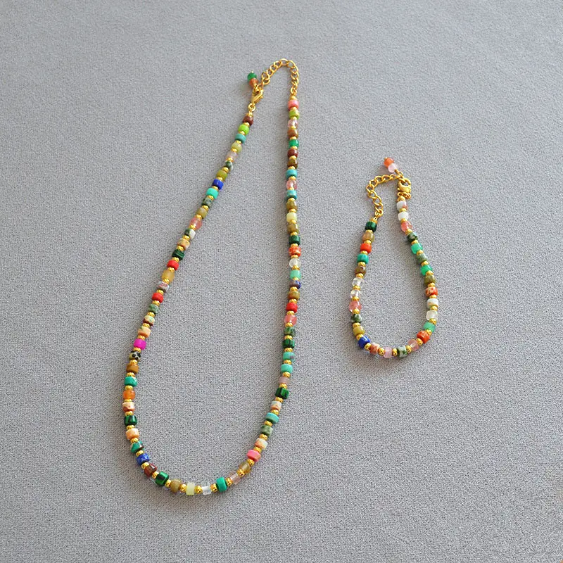 Style ethnique en laiton coloré pierre naturelle Bracelet perlé collier ensemble de bijoux pour femmes collier perlé fait à la main vente en gros