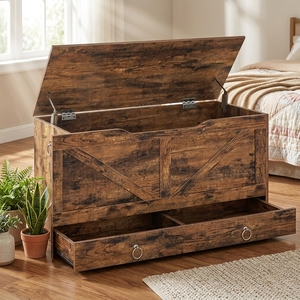 Panca rustica in legno per ingresso e contenitore portaoggetti/giocattoli <span class=keywords><strong>con</strong></span> cerniere robuste, mobiletto <span class=keywords><strong>scarpiera</strong></span> per la casa, supporta 100 kg - Product Image 3
