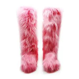 Winter High Fluffy Boots Ladies Furry Faux Fur Long Warm Shoes Women New Designer Plush Knee High Fur Boots Girls