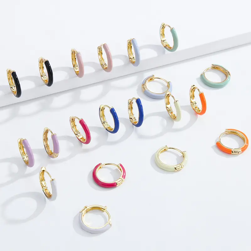 Wholesale Gold Plated Minimalist Hoop Earring Custom Colorful Enamel Huggie Earrings For Women Men