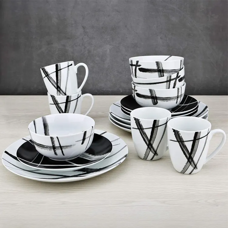 16 יח 'קרמיקה ארוחת בוקר dinnerware סט פורצלן משובח פורצלן מודפס מותאם אישית צלחת צלחת מדינה סטים עבור 4