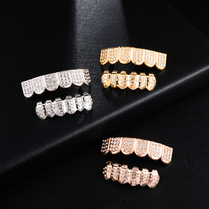 Grilles dentaires personnalisées Hip Hop Bling pour femmes et hommes, 6 dents simulées, haut et bas, serties de diamants, bijoux corporels, bijoux dentaires personnalisés - Product Image 1