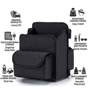 Caja de Almacenamiento para Interior de Auto en Cuero Sintético, Bolsillo de Red para Asientos de Auto, Organizador Multifuncional para Artículos Diversos - Product Image 5